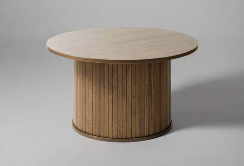 Aureo Walnut Wooden Round Coffee Table – angled view