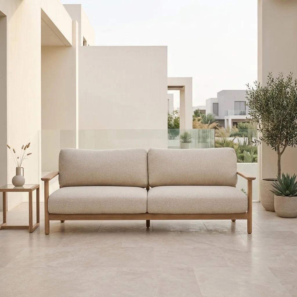 GardenLuxe Beige 3 Seater Solid Wood Outdoor Sofa