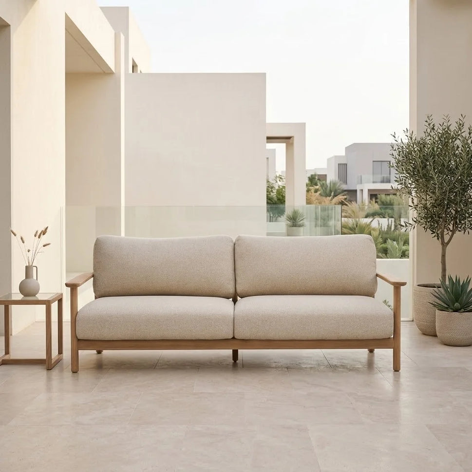 GardenLuxe Beige 3 Seater Solid Wood Outdoor Sofa