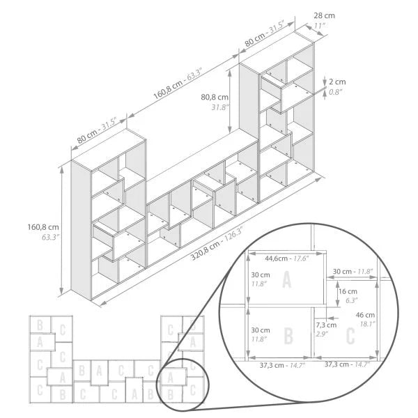 وحدة تلفزيون حائطية من إيكارو، خشب بلوط ريفي