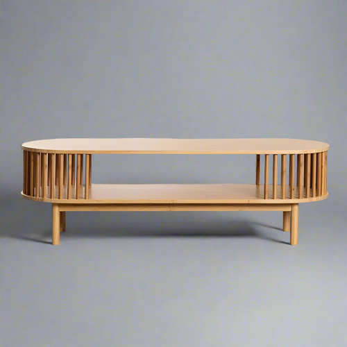 Nuvira Natural Wooden Oval Coffee Table – angled view