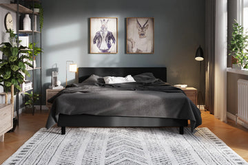 Ryvok Black Upholstered Bed (3 Sizes)