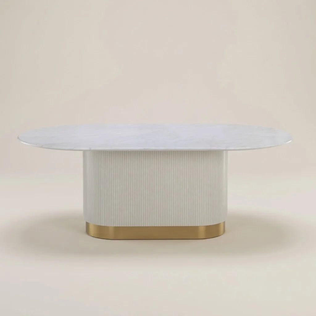 Sculpture White Marble Oval Dining Table (5 Sizes)