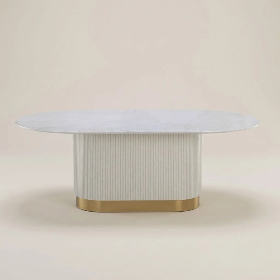 Sculpture White Marble Oval Dining Table (5 Sizes)