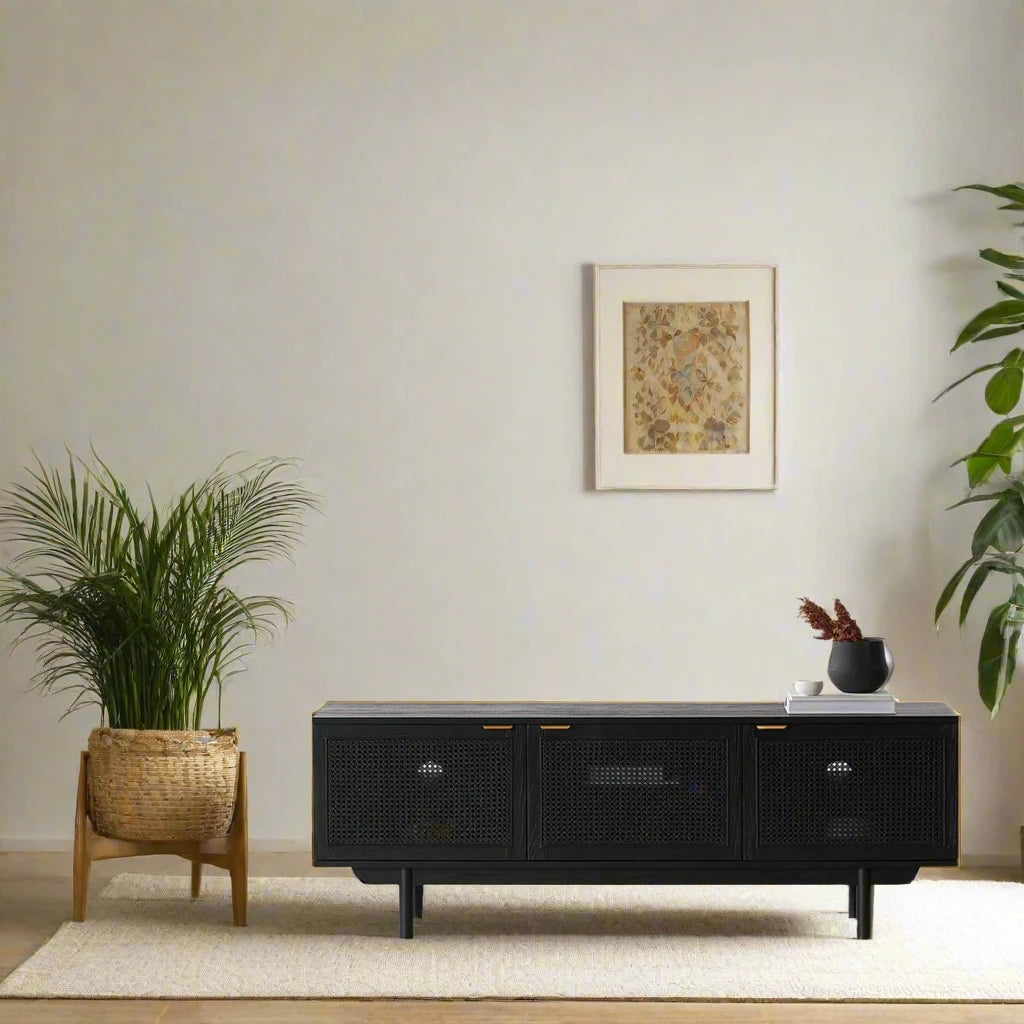 Solaro Black Rattan TV Unit