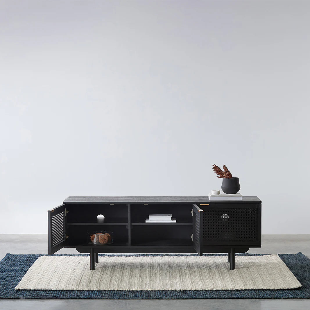 Solaro Black Rattan TV Unit