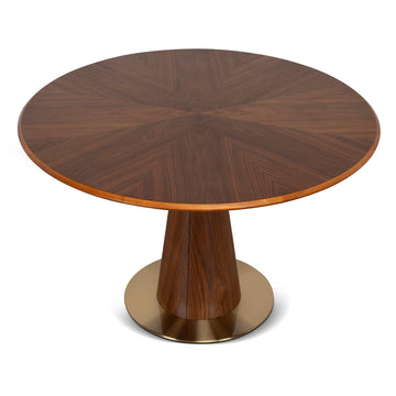 Solstice Walnut Round Dining Table with Gold Base (4 Sizes)