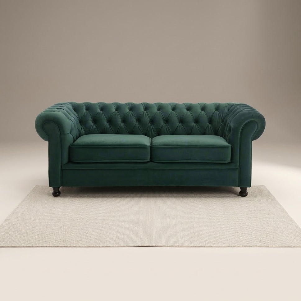 Cambridge Green 3 Seater Velvet Chesterfield Sofa