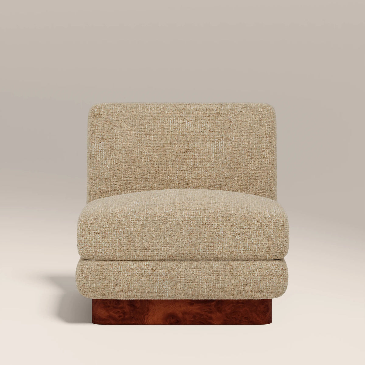 Amara Accent Chair – Beige, Burl Wood Frame
