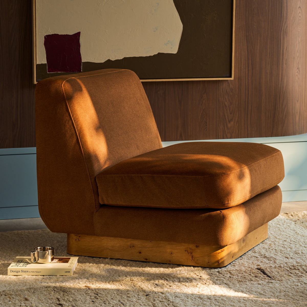 Amara Accent Chair – Brown, Burl Wood Frame