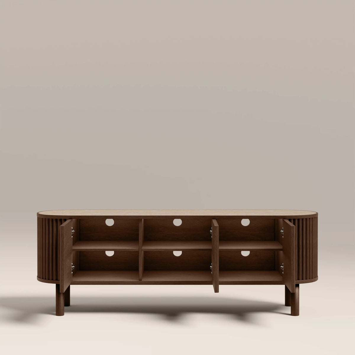 Ayla 3 Door TV Unit – Walnut with Travertine Top