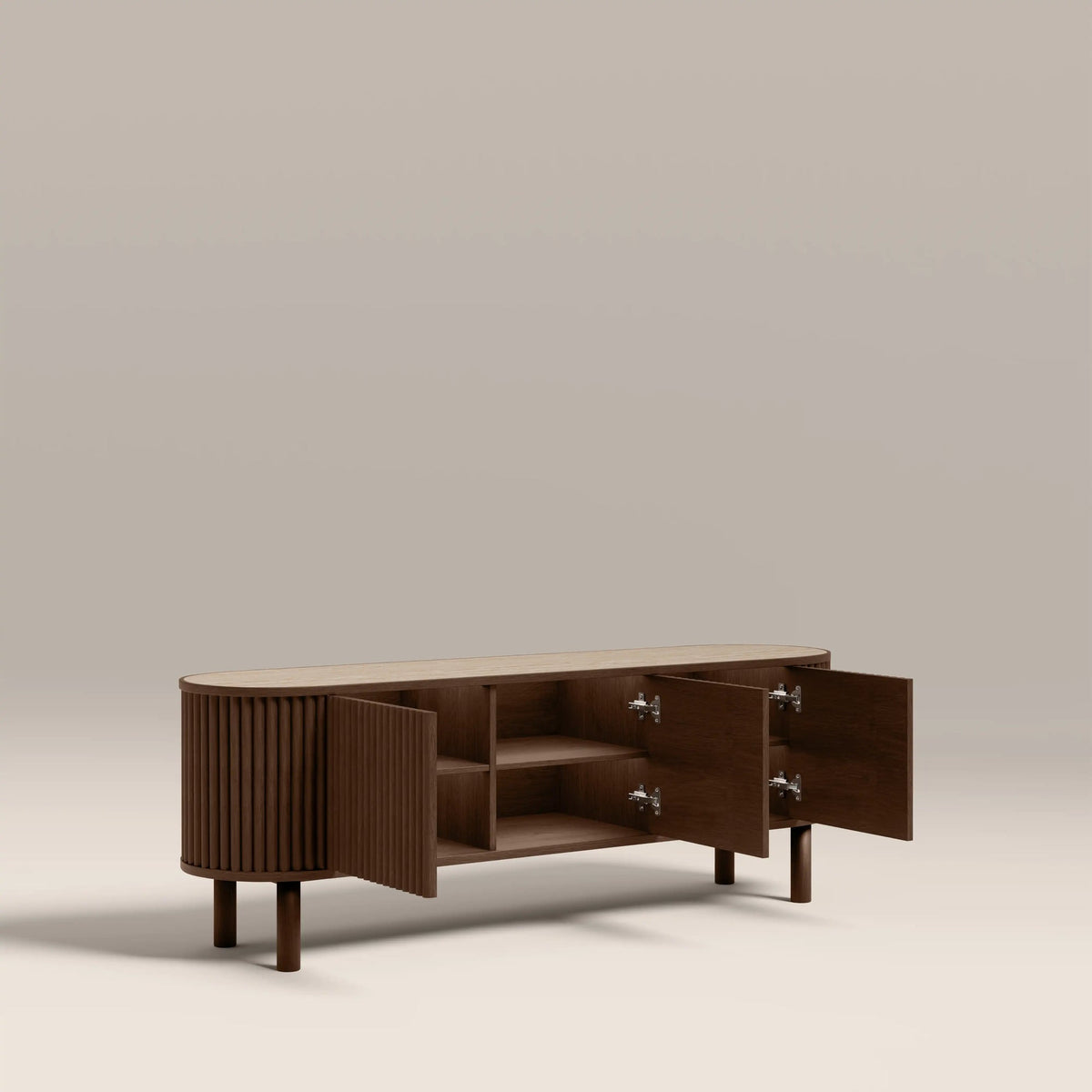 Ayla 3 Door TV Unit – Walnut with Travertine Top