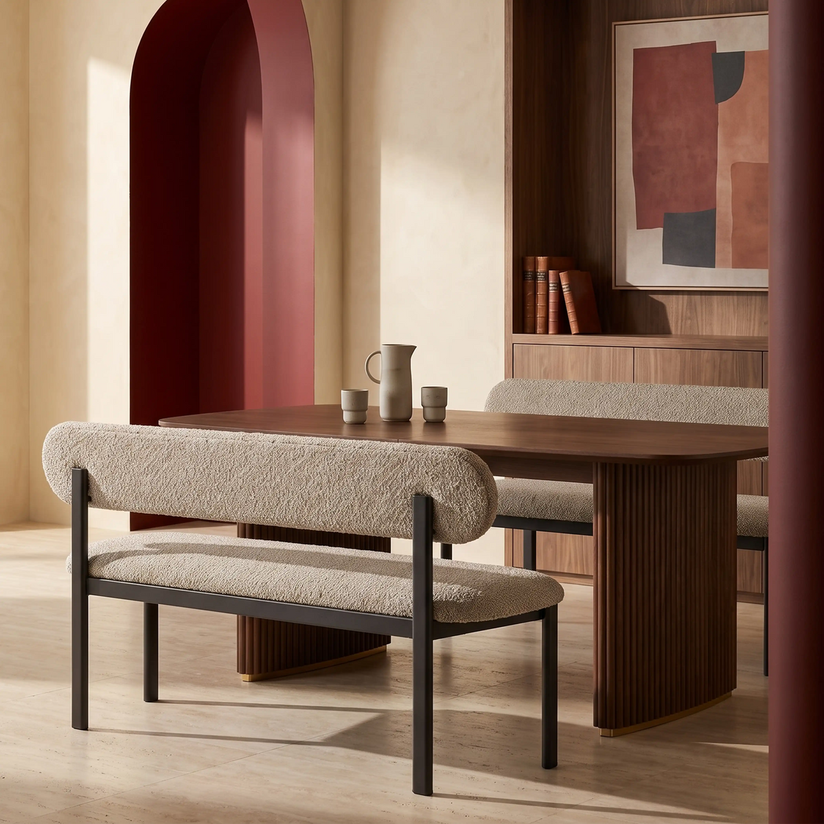 Layan Cream Fabric Dining Bench