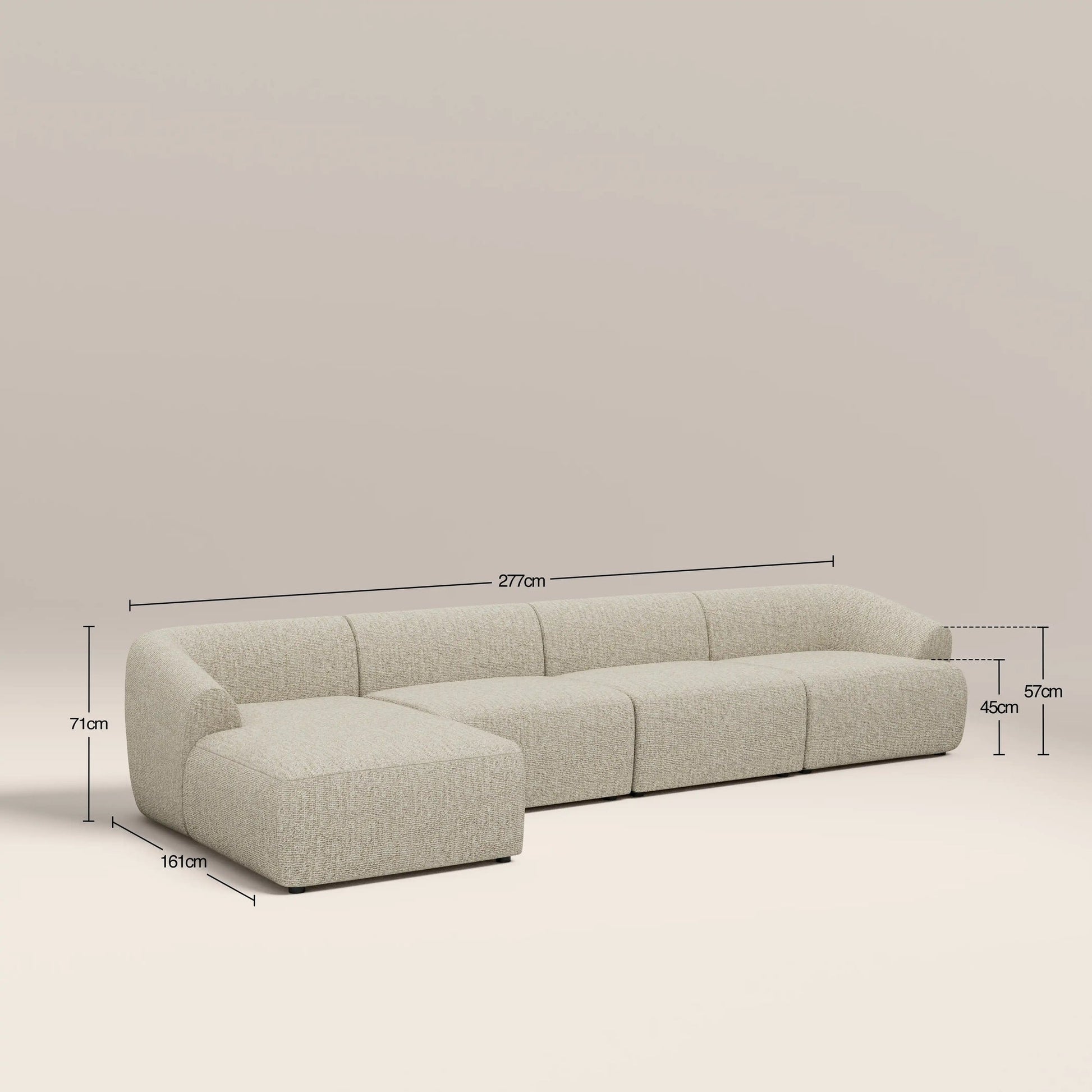 Rina L-Shape Chaise Sofa – Cream, 4 Seater