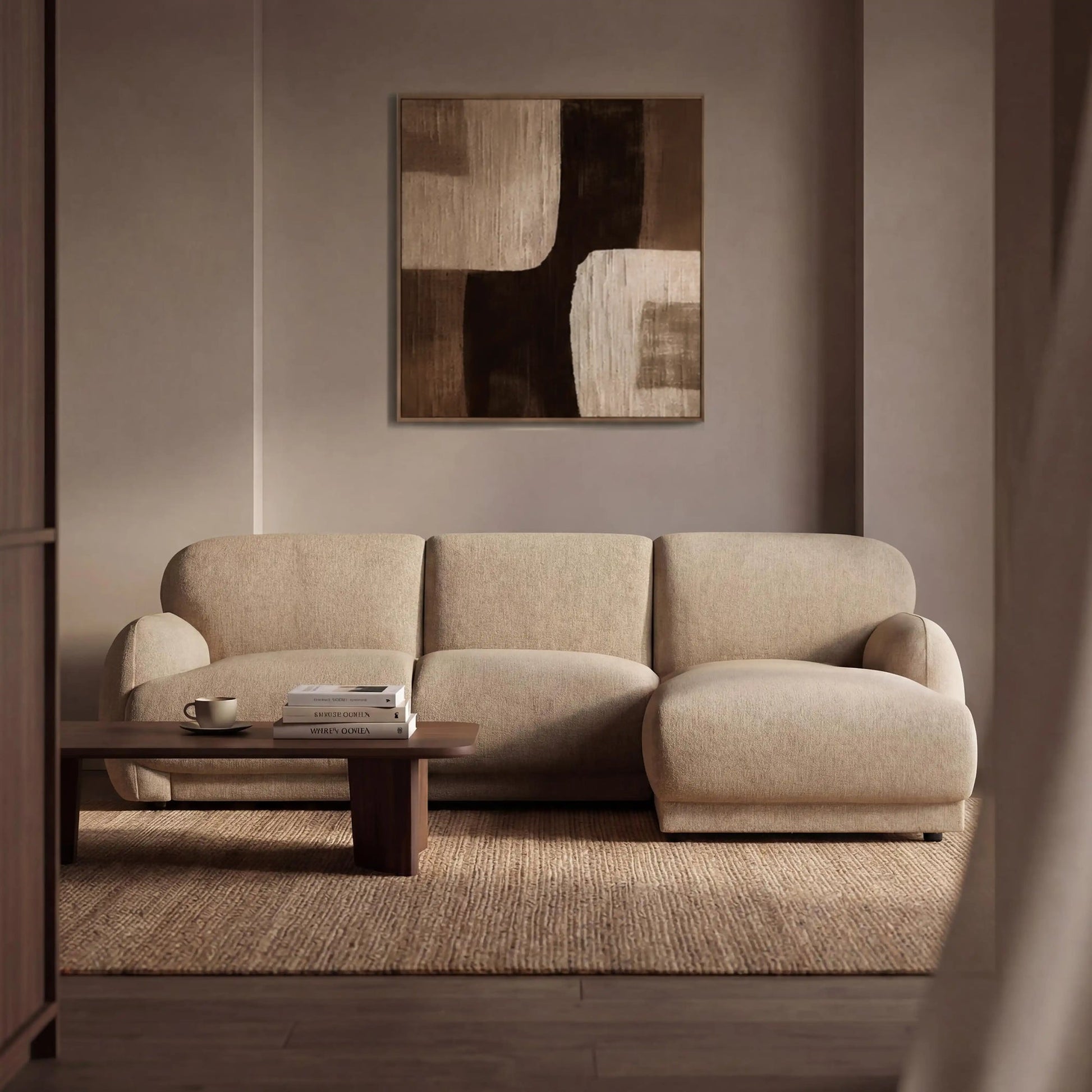 Sana L-Shape Chaise Sofa – Beige, 3 Seater