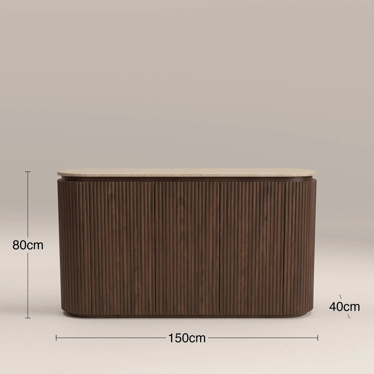 Vera 3 Door Sideboard – Walnut with Travertine Top