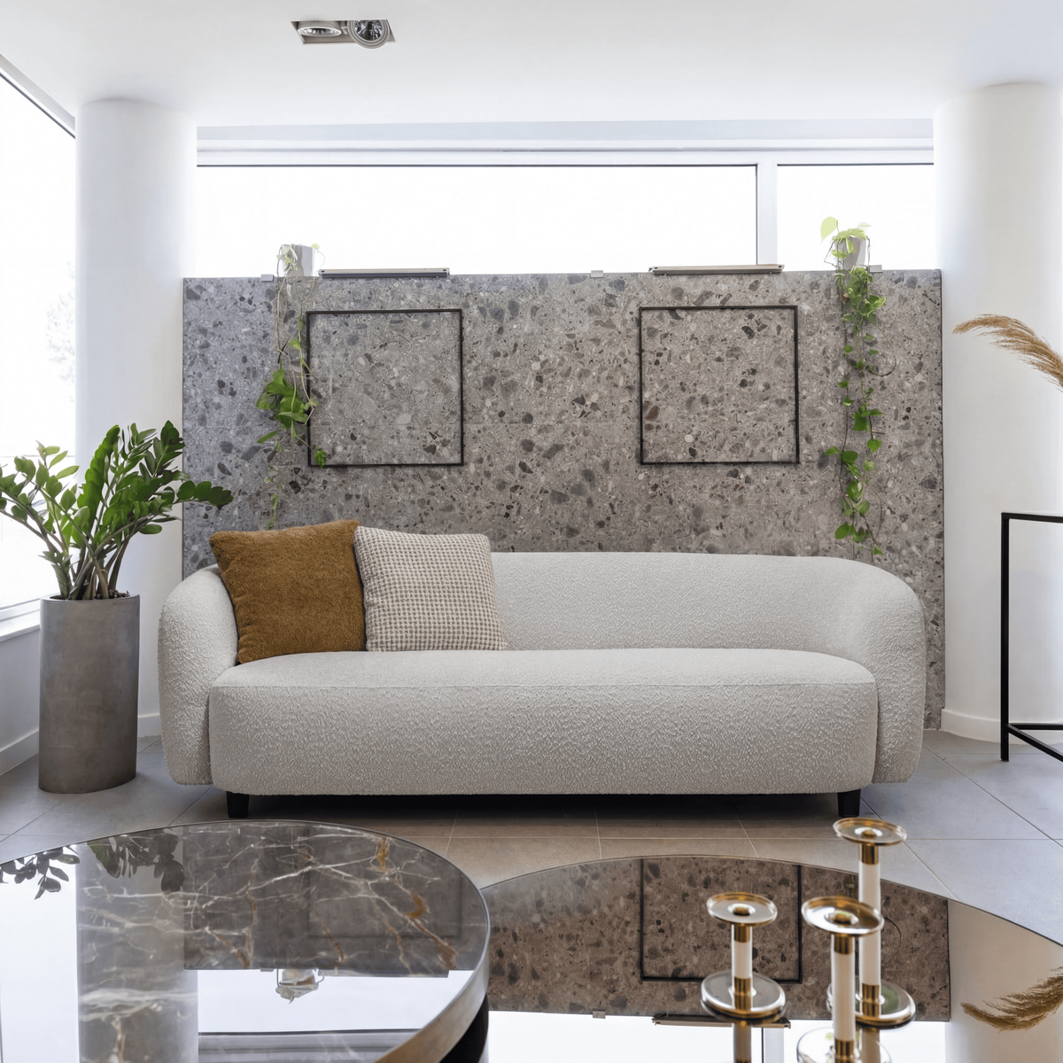 Aera Cream Sofa, angled view