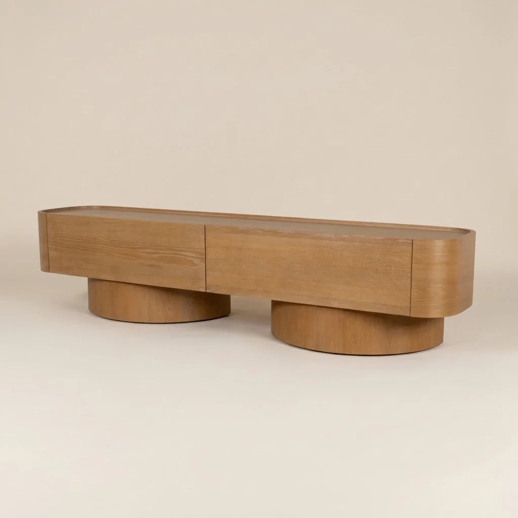 Arco Oak Curved TV Unit – front view