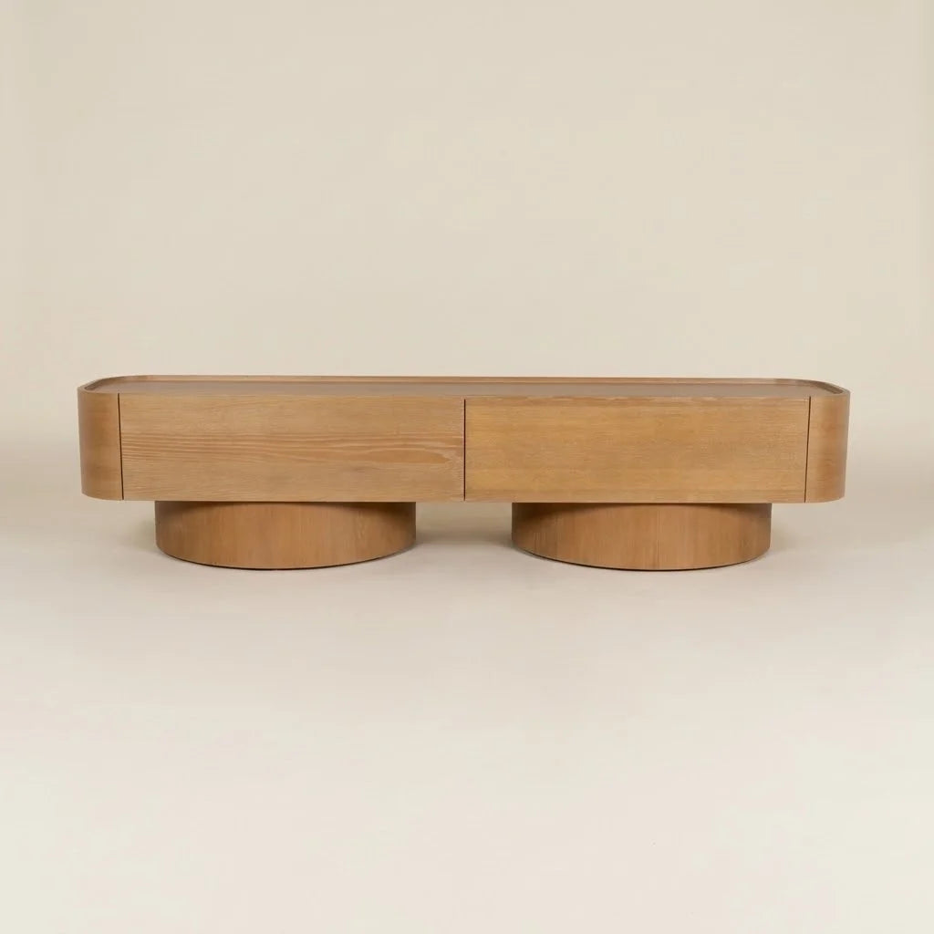 Arco Oak Curved TV Unit – front view