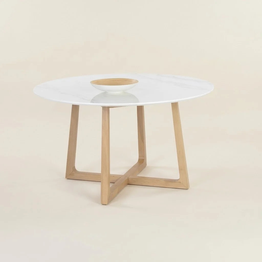Athena White Marble Round Dining Table – front view