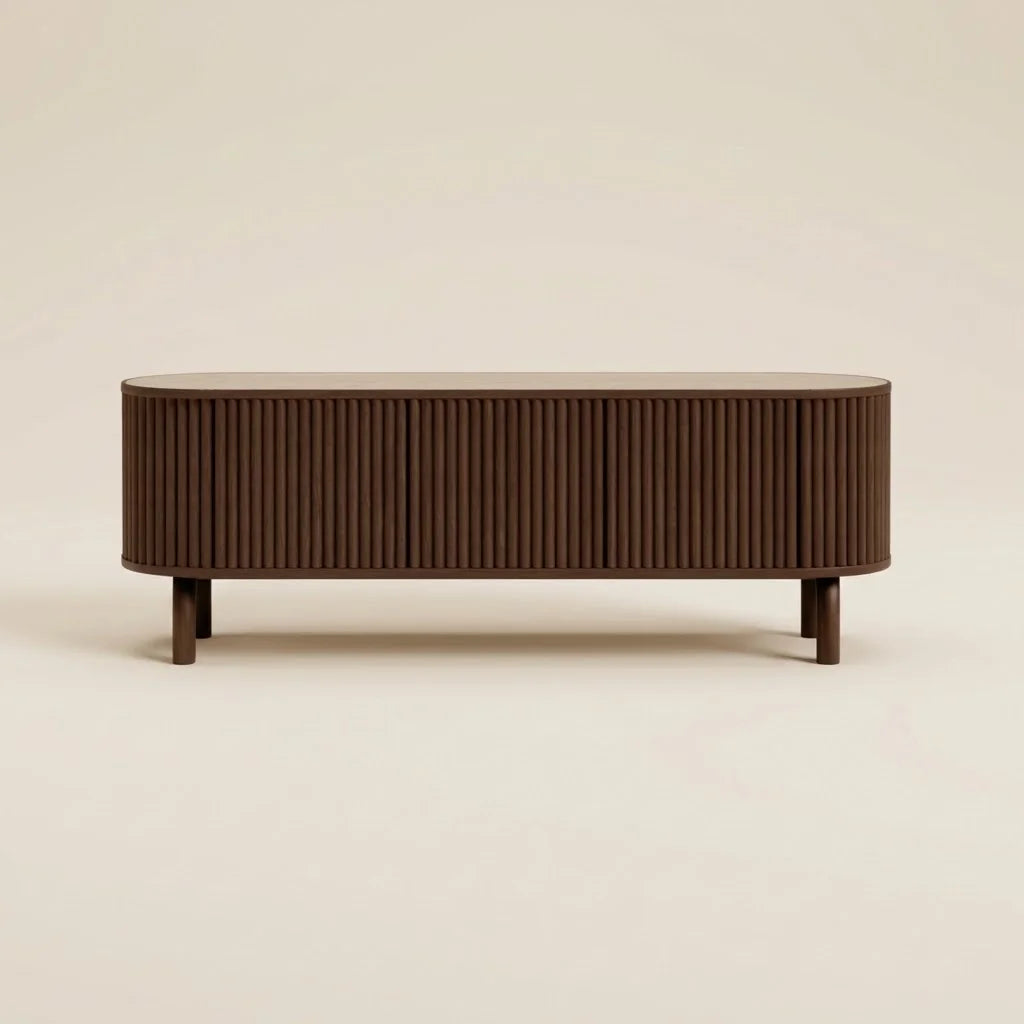 Ayla Walnut Travertine Top TV Unit – front view