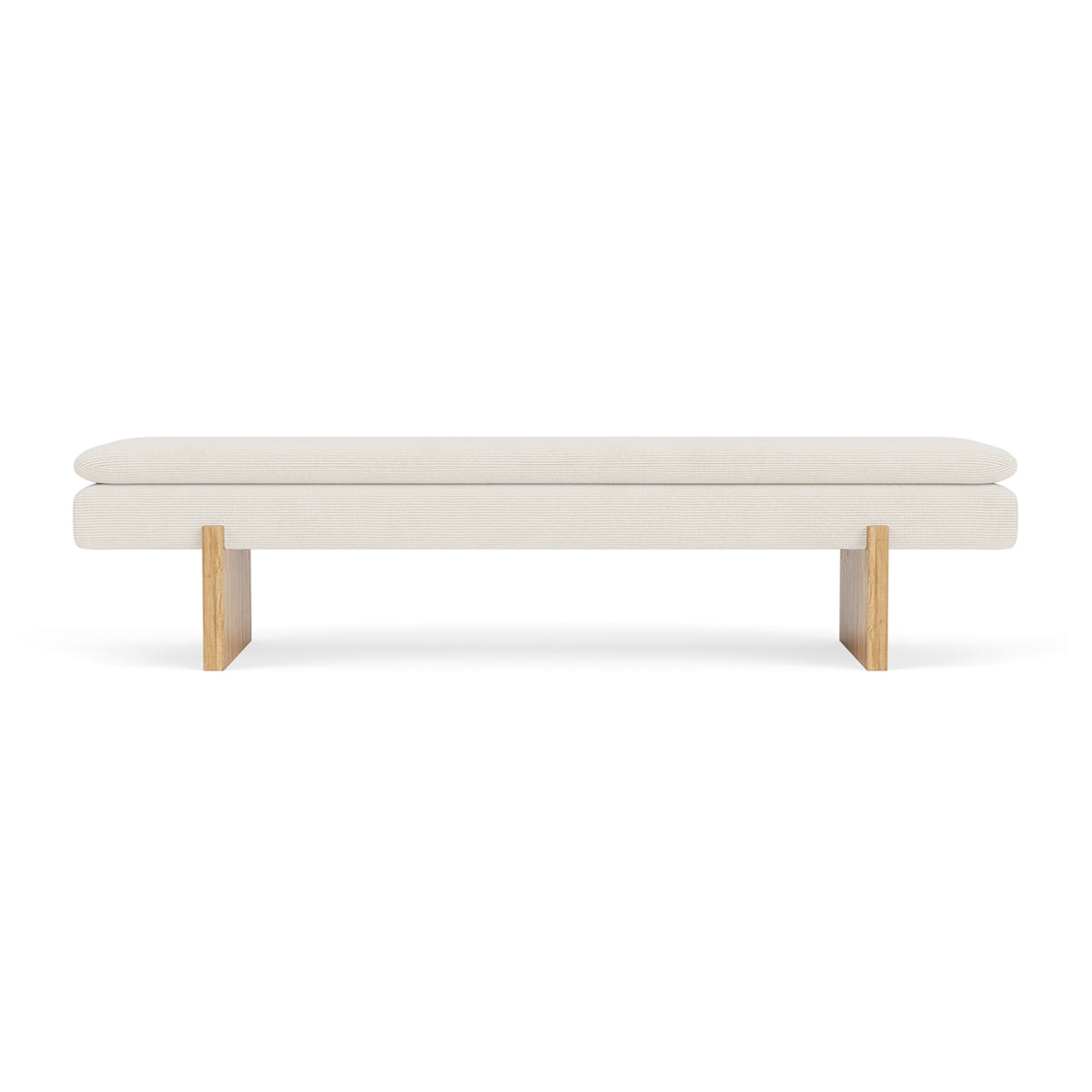 Umi Oak Bench in Free Dune Velvet Cord, front view