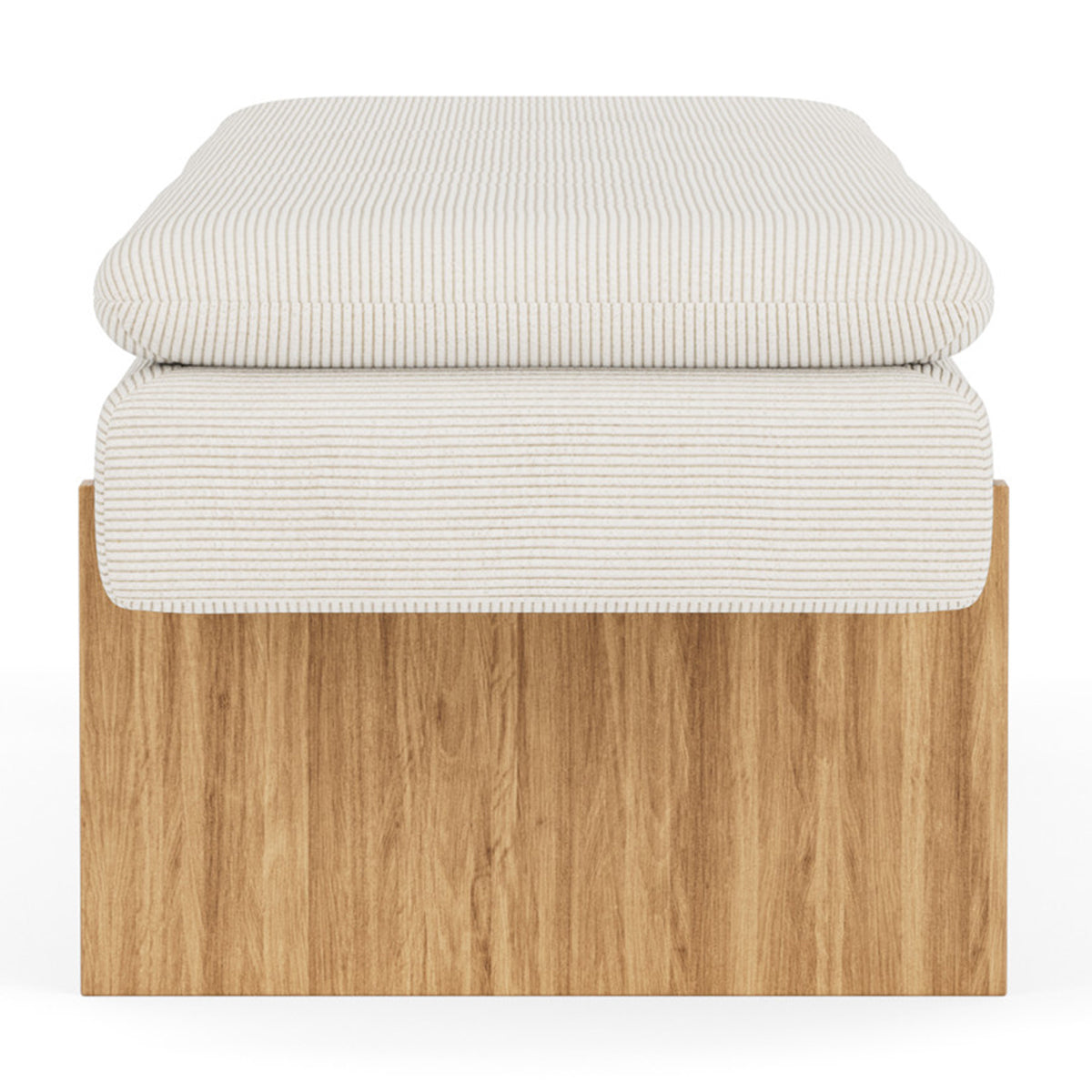 Umi Oak Bench in Free Dune Velvet Cord, side view