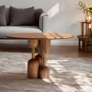 Switch Top-down view of Baoma brown table highlighting 140cm round surface and natural wood grain 2 image