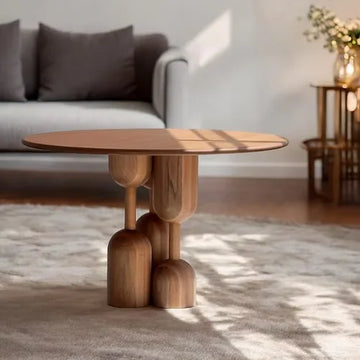 Baoma Brown Solid Wood Round Dining Table (5 Sizes)