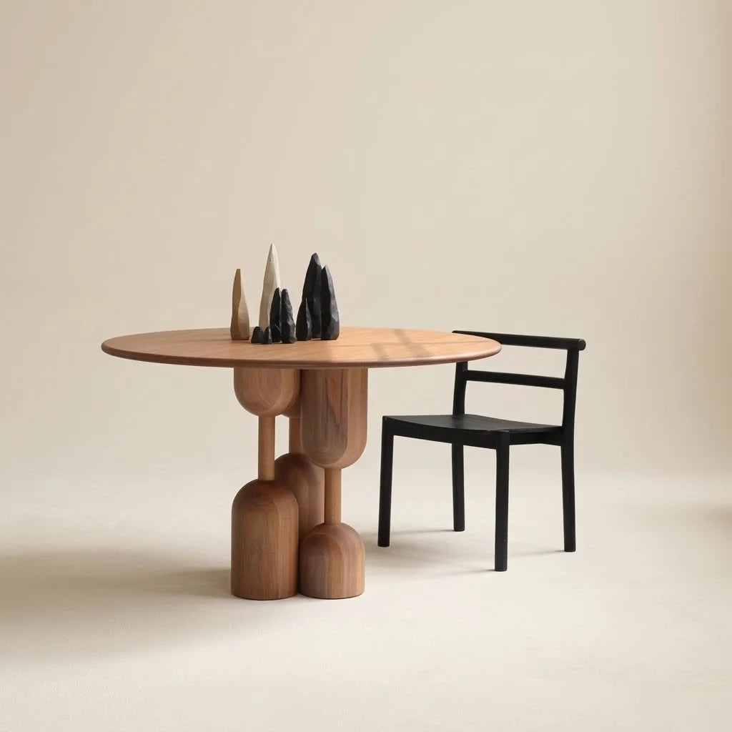 Baoma Brown Solid Wood Round Dining Table (5 Sizes)