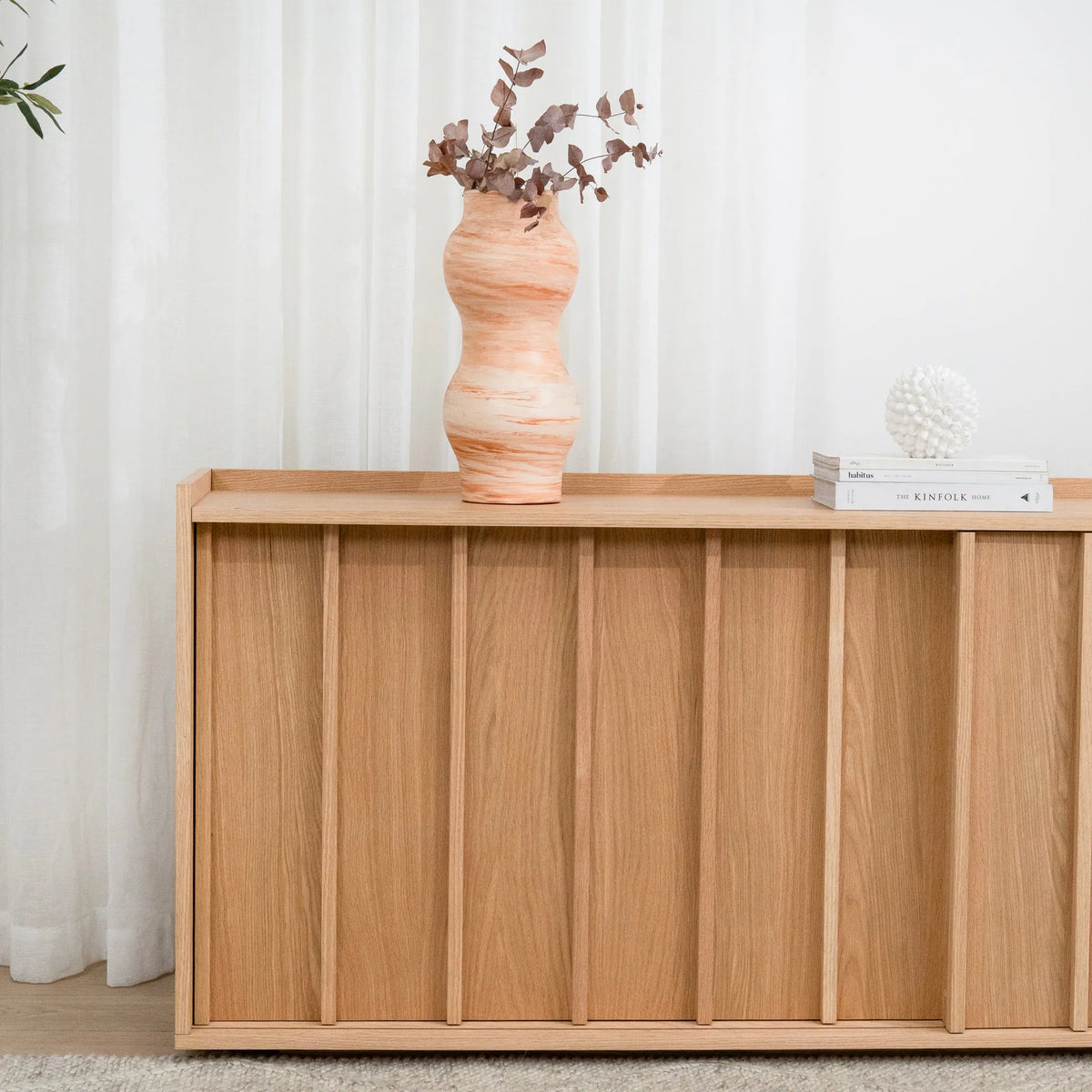 Batten Natural Oak Sideboard, vertical detailing view