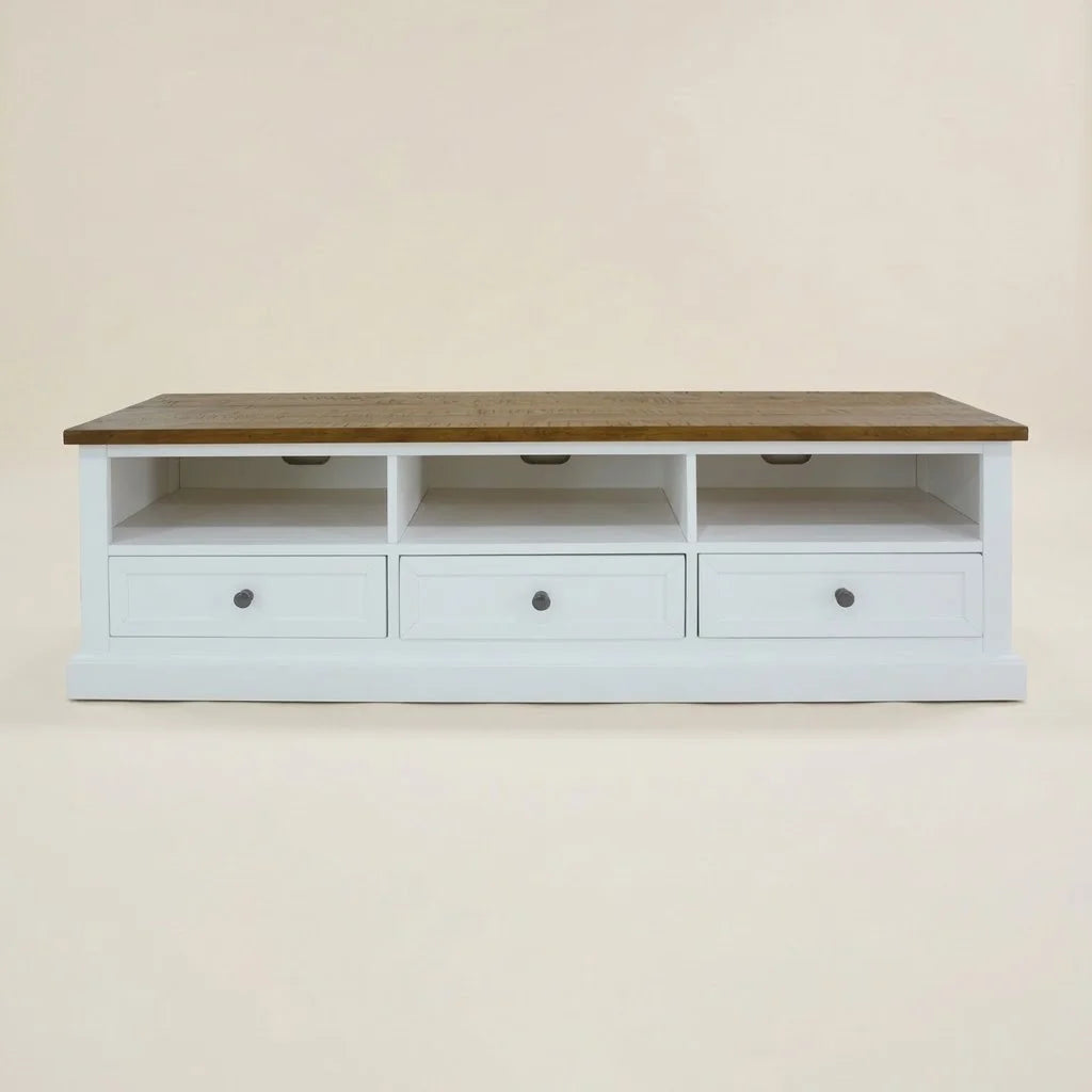Bayside White & Wood TV Unit – front view