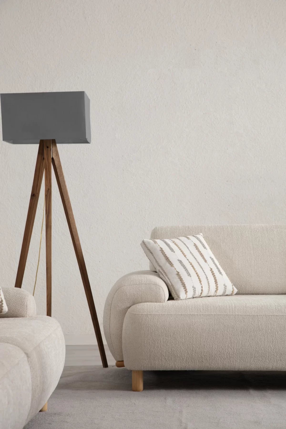 Beiza Cream Boucle Sofa – close-up of the rounded arm and cushion