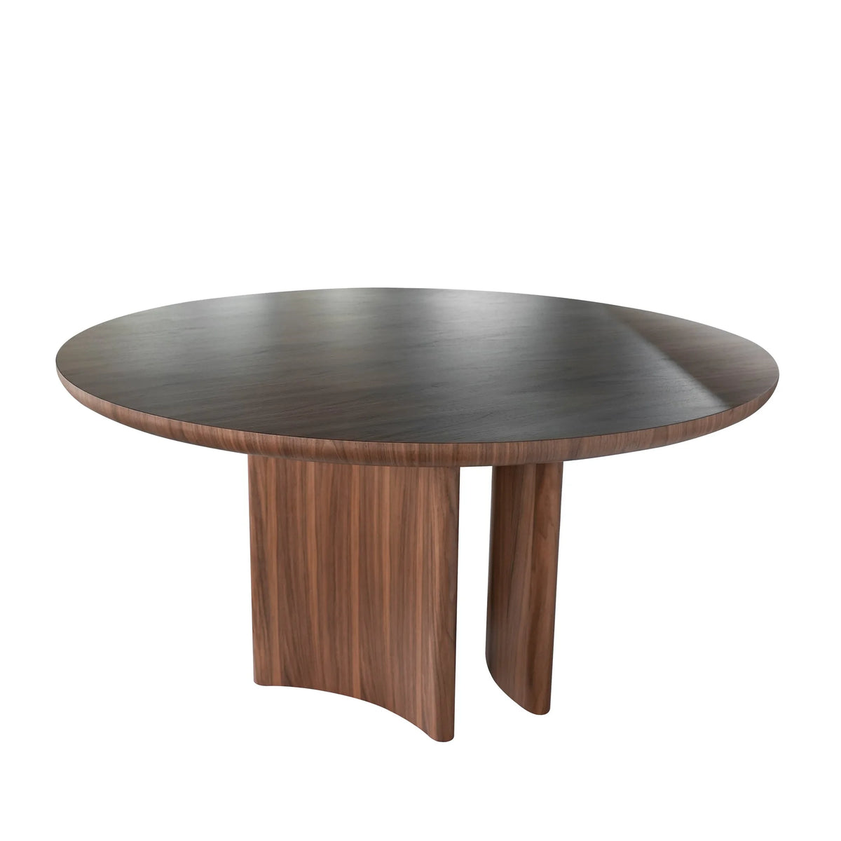 Clover Walnut Wood Round Dining Table – top angled view