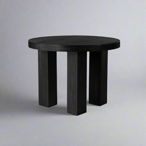 Crescent Black Wooden Round Side Table – front view