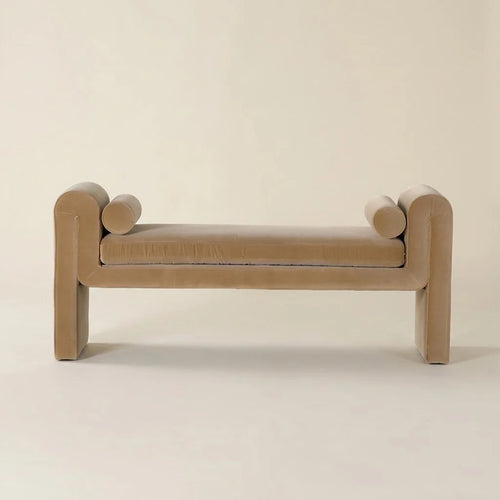 Linden Camel Velvet Bench – front view