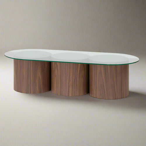 Liora Walnut Oval Glass Coffee Table – front view