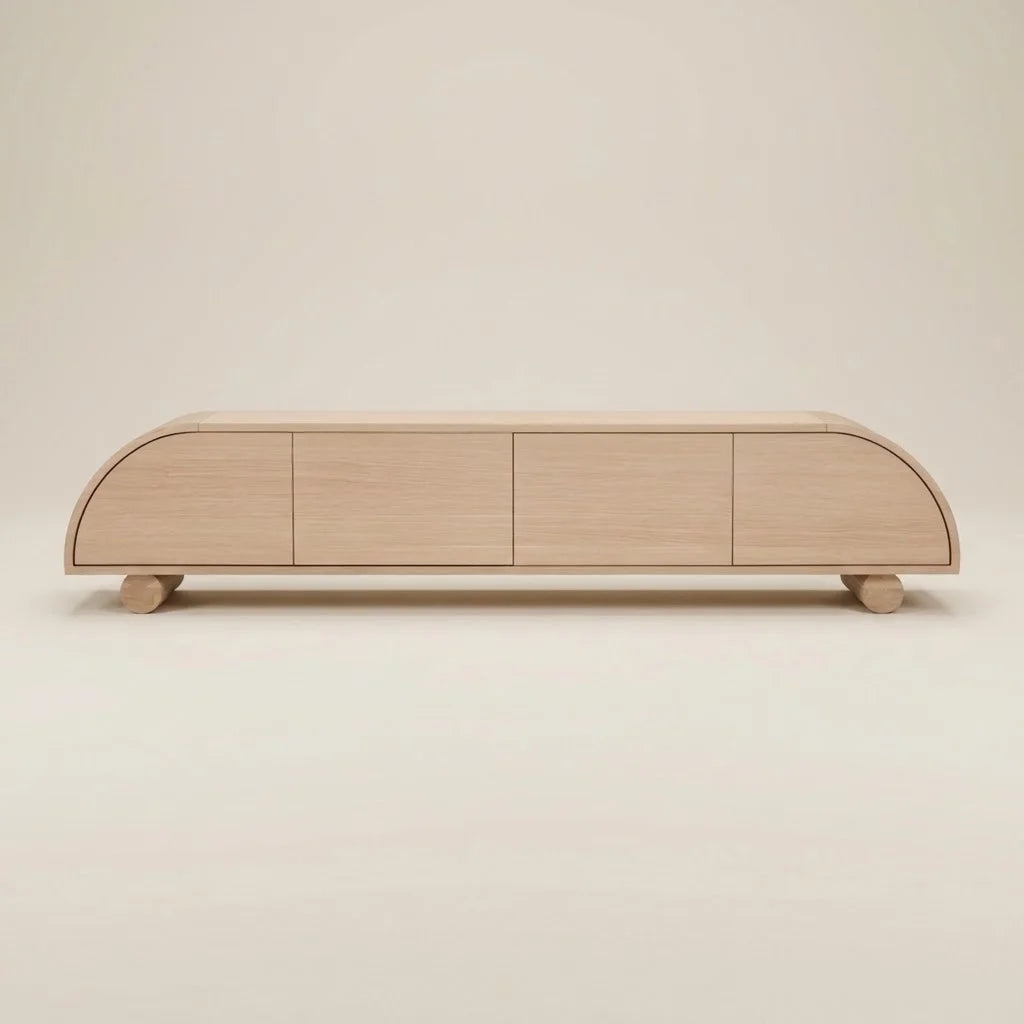 Lume Solid Wood Curved TV Unit – front view