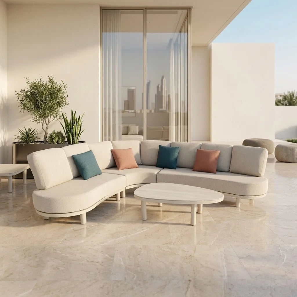 Merano Cream White Outdoor L-Shape Corner Sofa Set
