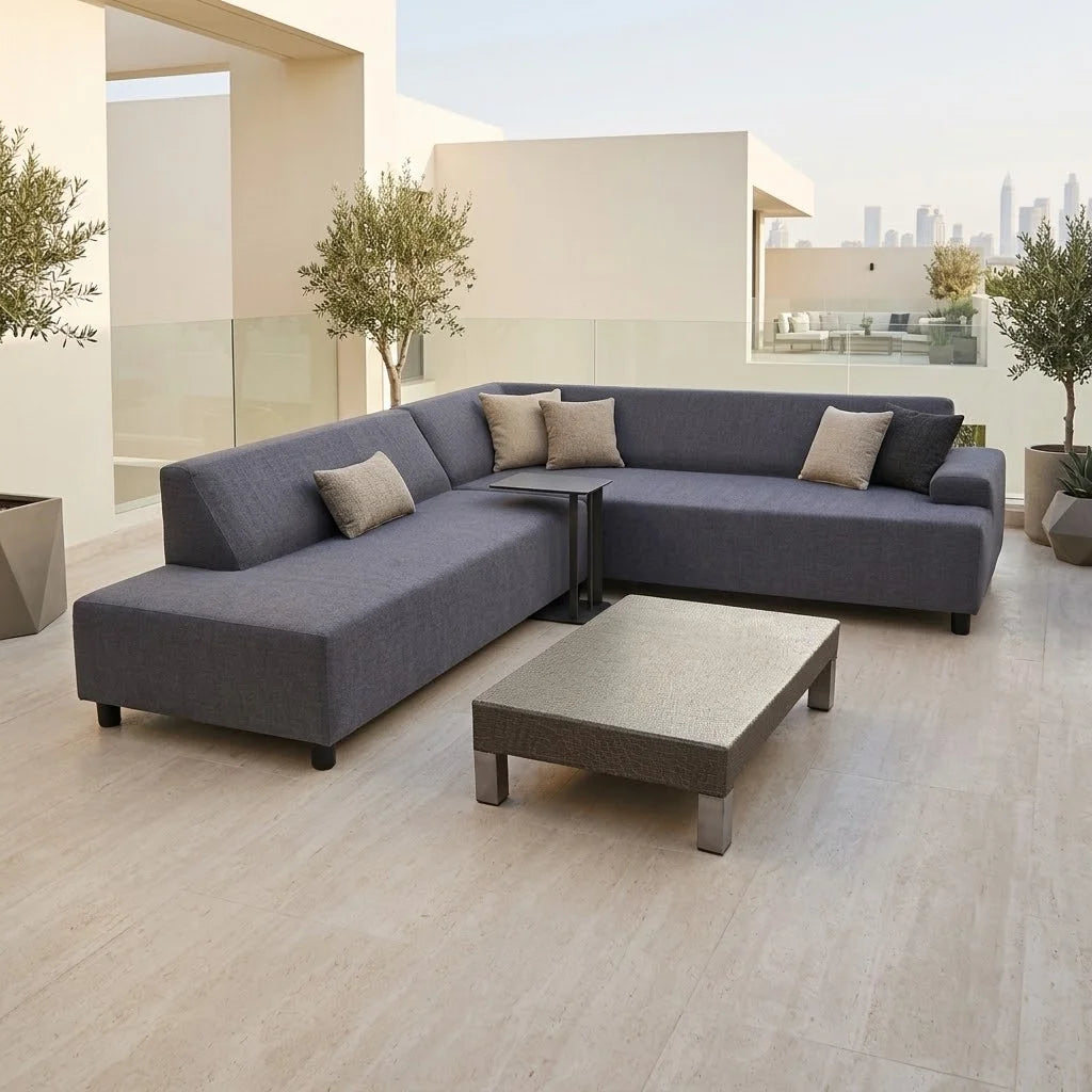 NatureNest Dark Grey 5 Seater Solid Wood Outdoor L-Shape Corner Sofa