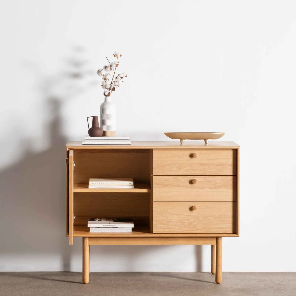 Nook Natural Beech Narrow Sideboard, leg detail view