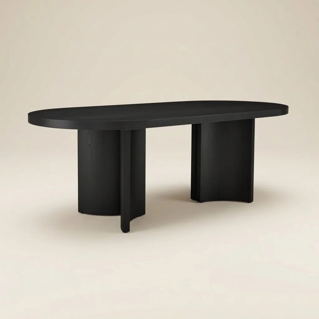 Obsidian Black Oak Oval Dining Table – front view