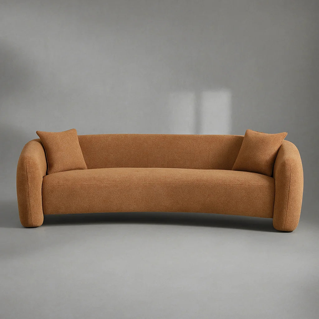 Front view of Orenza 3-seater sofa in coral orange 