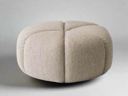 Orion Light Grey Boucle Round Ottoman – angled view