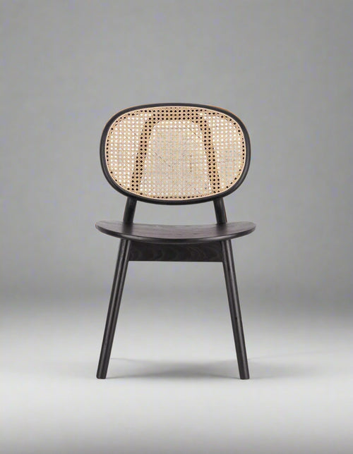 Ravello Wood & Rattan Dining Chair in Black – front view