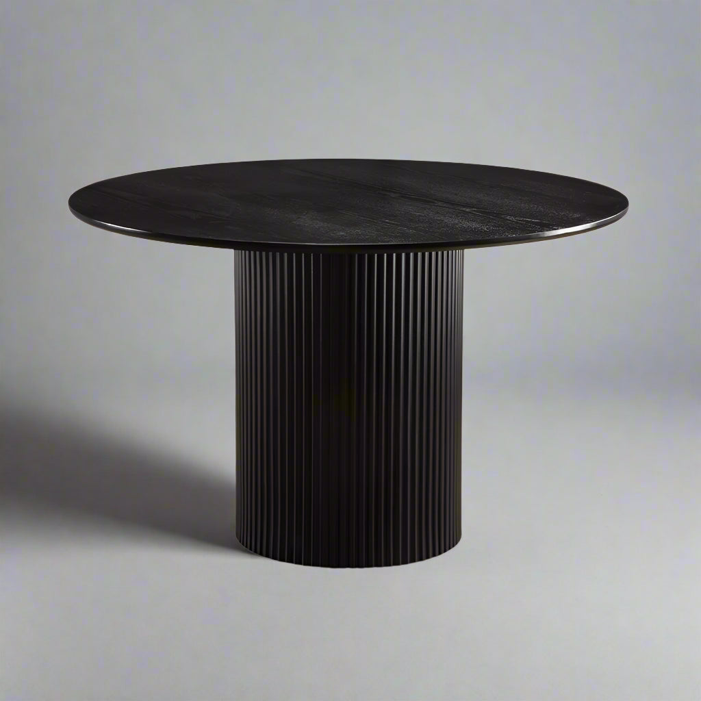 Ridgewood Dining Table – Dark Wood Sculptural Base and Rounded Square Top