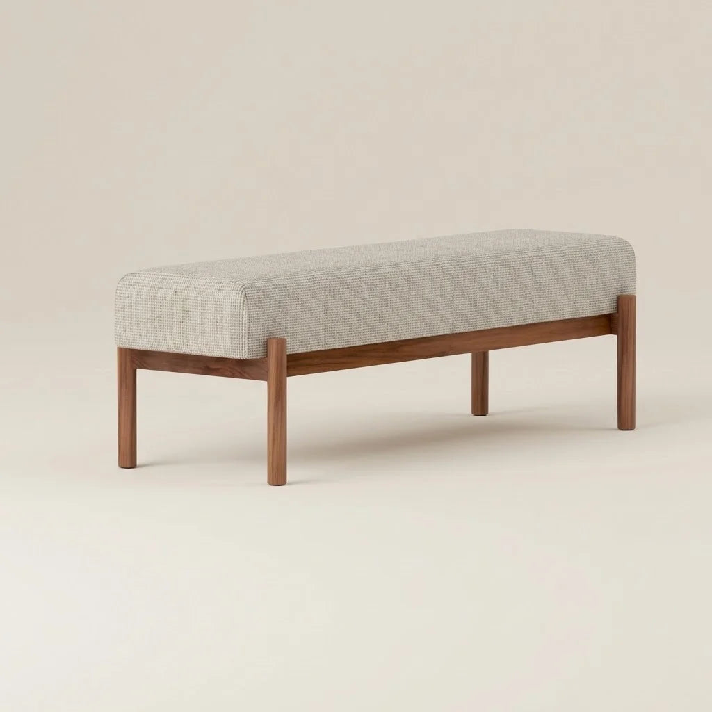 Sloane Light Grey Upholstered Bench – angled view