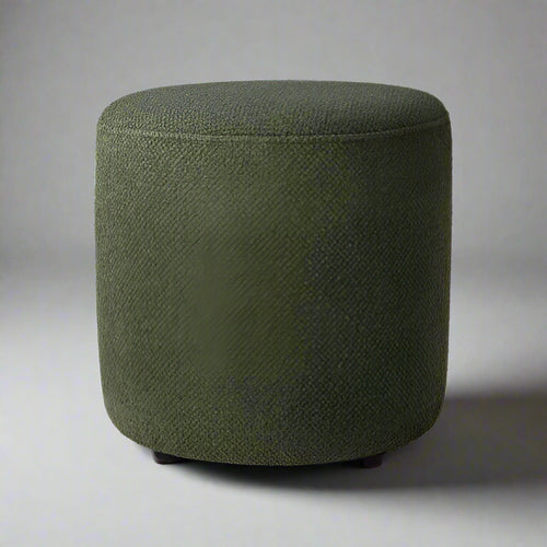 Sienna Green Fabric Round Ottoman – front view
