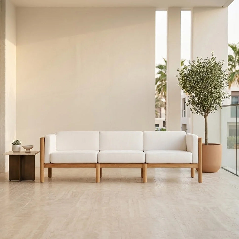 Solano Natural 3 Seater Solid Teak Wood Outdoor Sofa