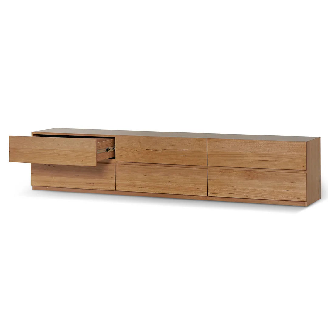 Strata Natural Beech TV Unit, top drawer open